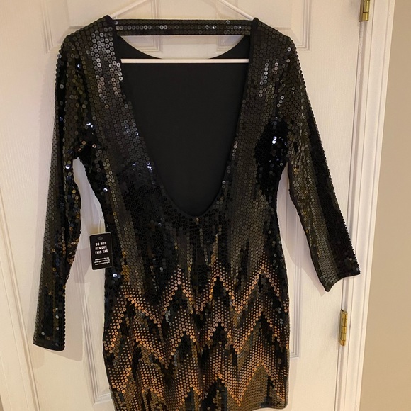 Black Sequin Mini Dress with open back - from Express - Picture 3 of 4